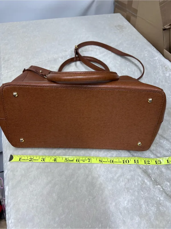 Lauren Ralph Lauren Brown Leather Satchel Bag purse adjustable strap - Image 14
