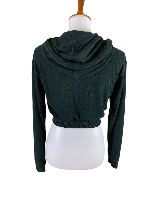 Gilly Hicks Black Cropped Terry Zip Hoodie XS Y2K Lounge Athleisure Yin Yang - Image 3