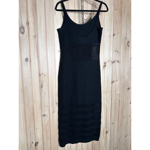 NWOT Lulus Strolls in the Sand Black Crochet Midi Swim Cover-Up Resort Beach M - Image 6