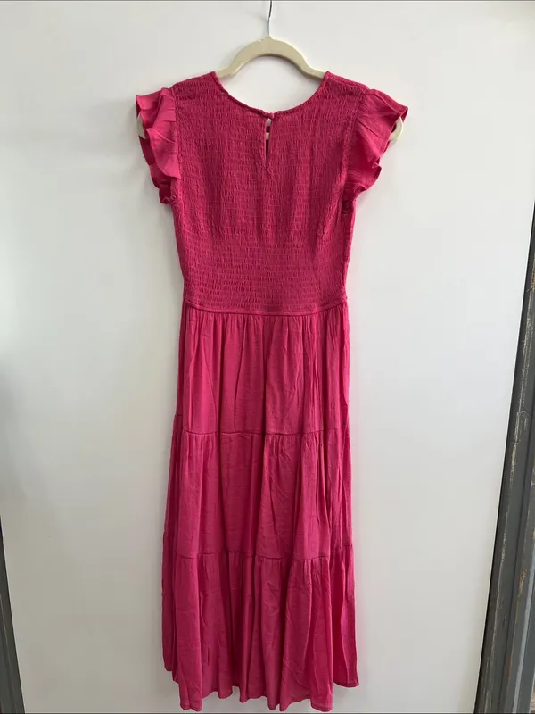 Blu Pepper Fuchsia Flutter-Sleeve Maxi Dress Large - Image 9