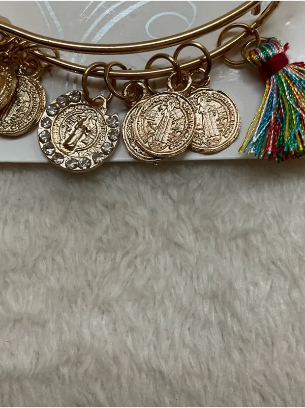 Chloe Gold-Tone Charm Bangle with Multicolor Tassel - Image 4