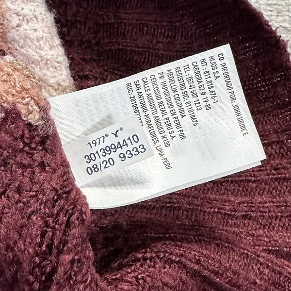 American Eagle Waffle Knit Tunic Sweater Women S Burgundy Striped V Neck Relaxed - Image 4