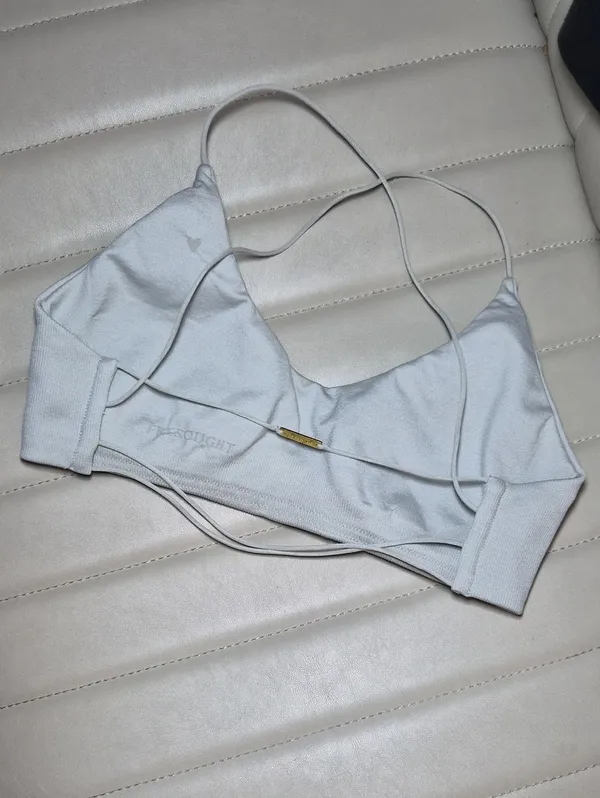 Women's Grey Strappy Bralette Top Small Medium Stretchy Open Back Sports Bra - Image 2