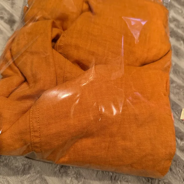 Madewell‎ Maisie Square Neck Linen Mini Dress Orange Marigold Size 14 - Image 7
