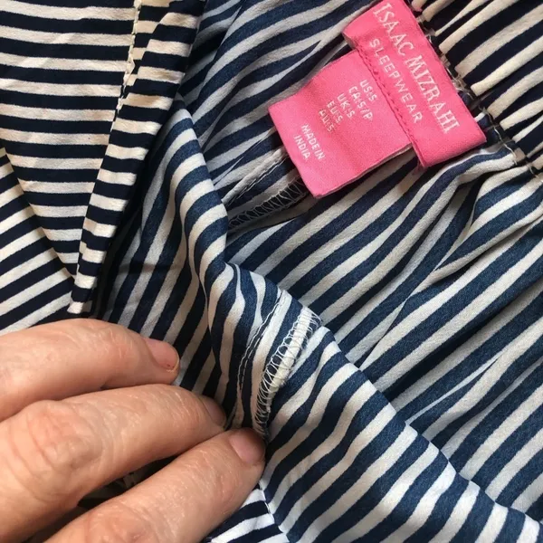 Isaac Mizrahi Navy Pinstripe 2Pc Pajama Set Sz Small Shorts Button Down SS Top - Image 7