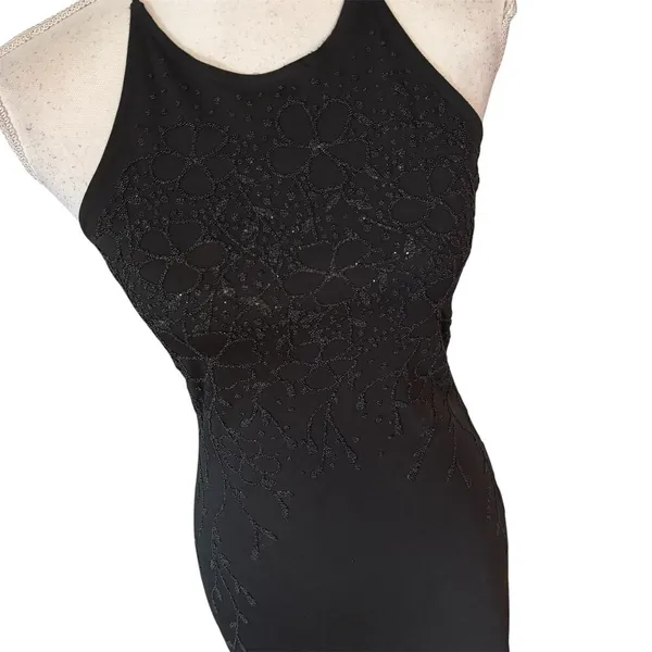 Vintage Roberta Size S Beaded Maxi Dress Formal Evening Prom Strappy Black - Image 3