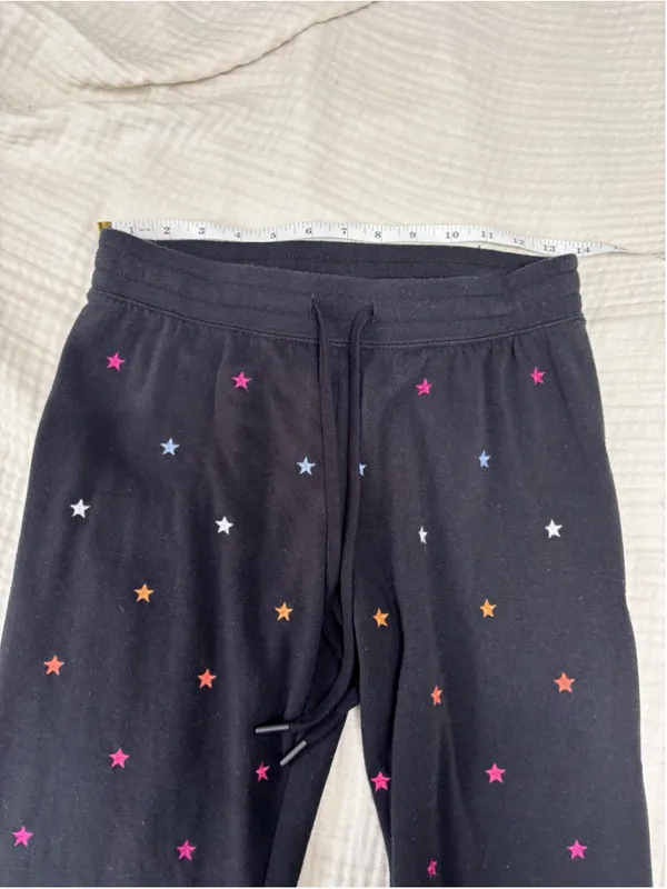 Women's P. J. Salvage Black Jogger Pants Multicolor Embroidered Stars Size XS - Image 6