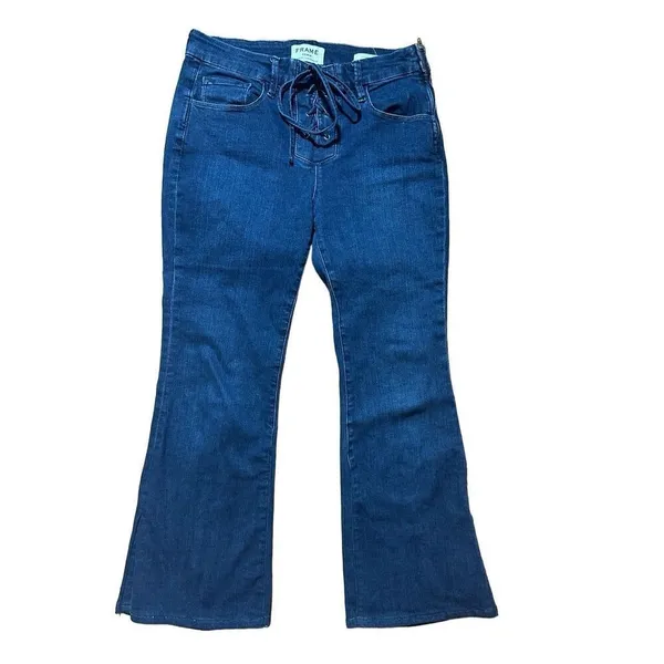 Frame Le Bell Lace‎ Up Jean In Hayworth High Waist Cropped Flare Jeans Sz 27 - Image 3