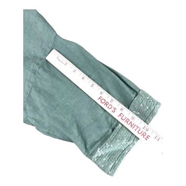 Bellambra Made in Italy Linen Sequin Trim Top Sage Green Relaxed L Large - Image 8