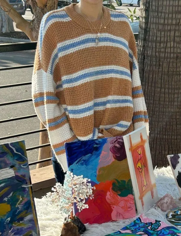 American Eagle Oversized Drop Shoulder Striped Fuzzy Cozy Knit Sweater - Image 10