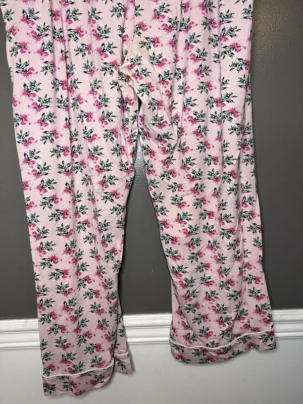 Vera Bradley Pajama Set Womens 2XL Pink Floral Jersey Button Front Lounge Pants - Image 14