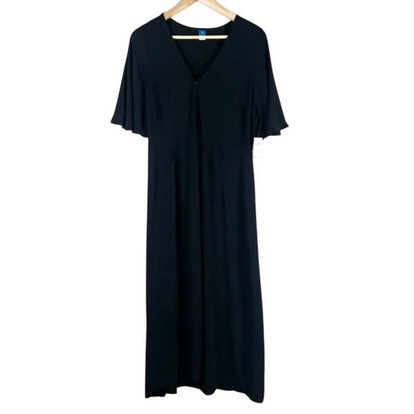 NWT Old Navy Wrap Solid Maxi Dress Black Boho Flutter Sleeve Size M - Image 2