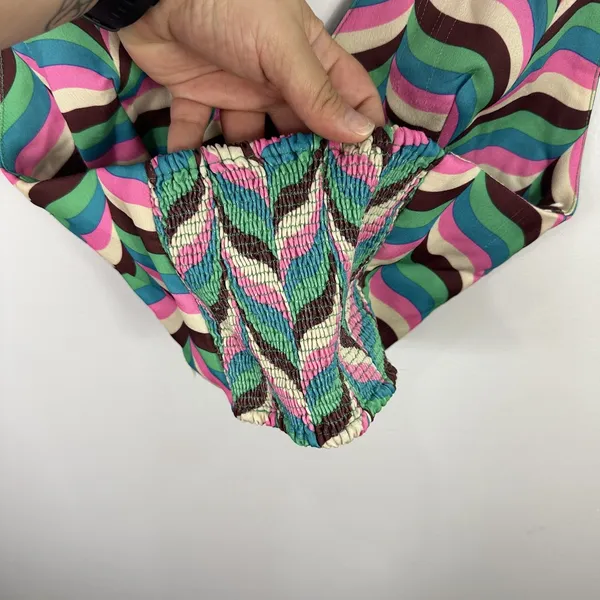 Zara Halter Crop Top Womens XS Multicolor Retro‎ Psychedelic Wavy Print Boho - Image 3