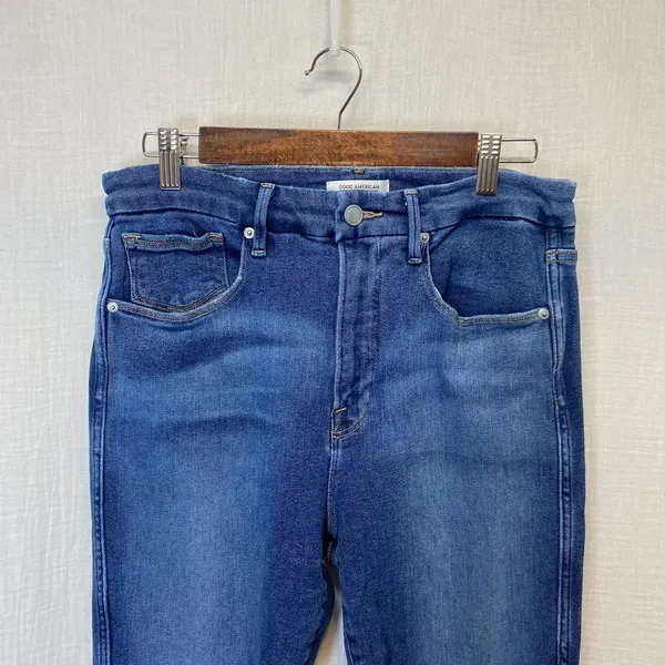 Good American Good Curve High Rise Ripped Jeans Women Sz 10 Skinny Medium Wash - Image 4
