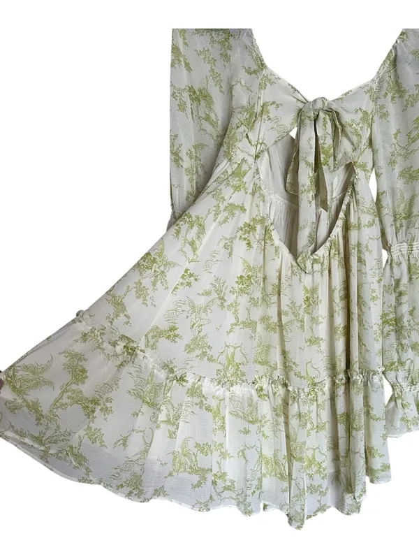 Urban Outfitters Lanette Fairy Print Green Floral Babydoll Mini Dress Medium - Image 8
