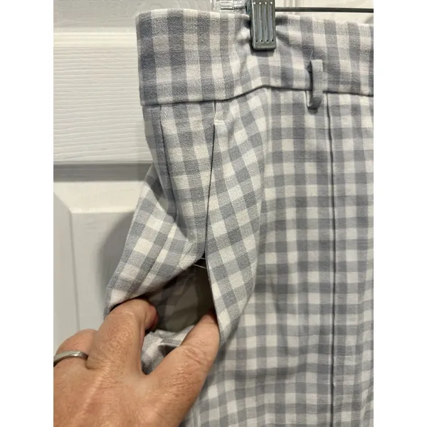 Ann Taylor Blue Gingham Check Ankle Pants Womens Size 14 Stretch‎ Career Office - Image 2