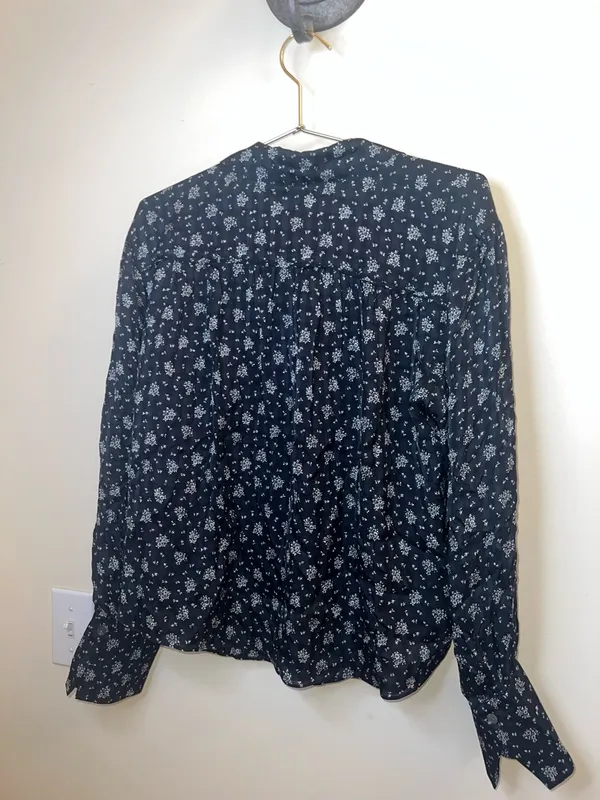 Madewell NWT Floral Button Up Blouse Black Long Sleeve Top Medium‎ - Image 2