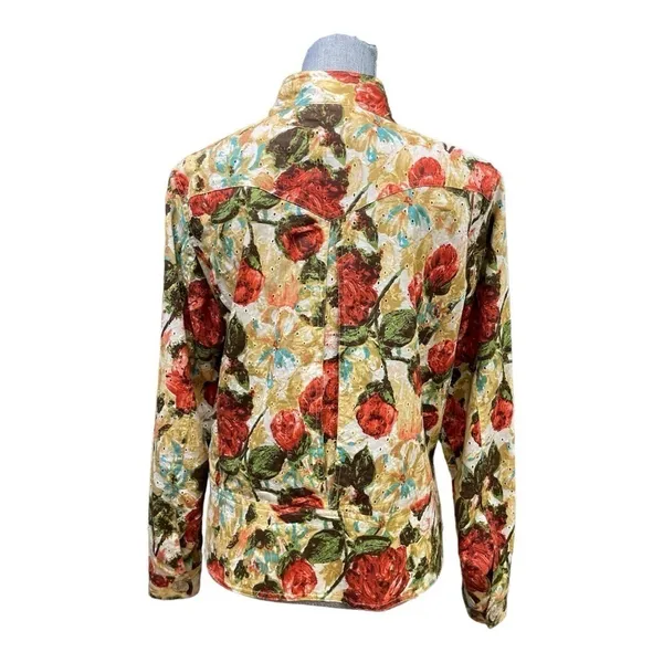 BAMBOO TRADERS Floral Cotton Eyelet Lined Short Blazer/Jacket - Size Large - Image 4
