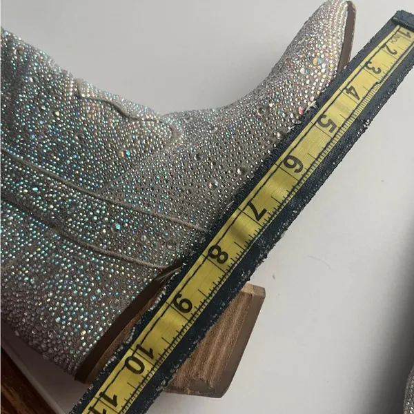 Boutique Silver Crystals Bling Rhinestone Western Cowboy Boots Size 5 6 - Image 12