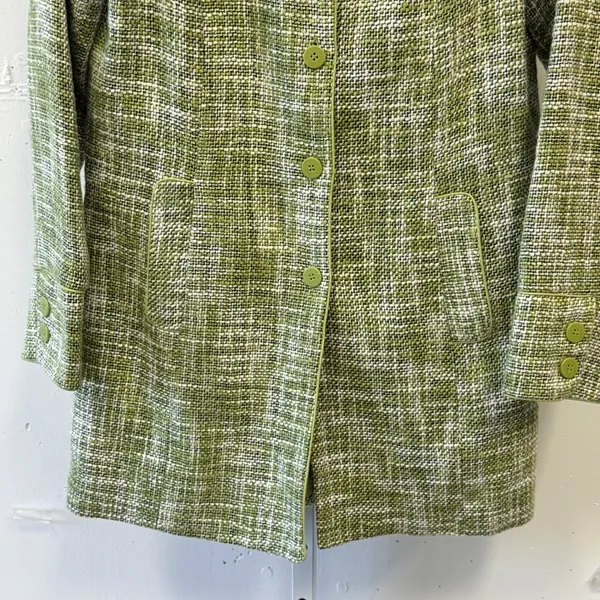Dialogue Linen Blend Tweed Button Front Coat Spring Jacket Women's Size 10 Green - Image 5