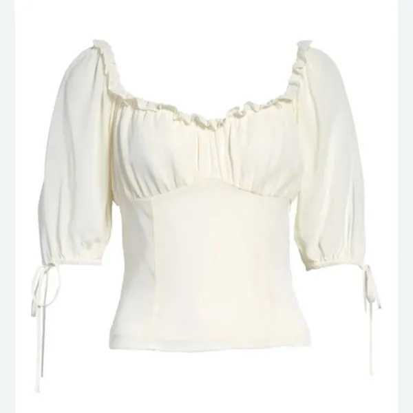 NEW Reformation Cantaloupe Ruffle Tie Sleeve Blouse Ivory 4 - Image 7