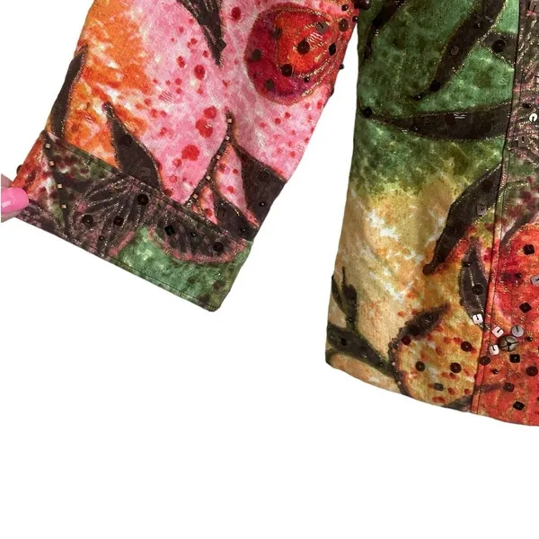 Chicos Women Boho Whimsical Floral Sequin Jacket‎ M Multicolor Artsy Botanical - Image 6