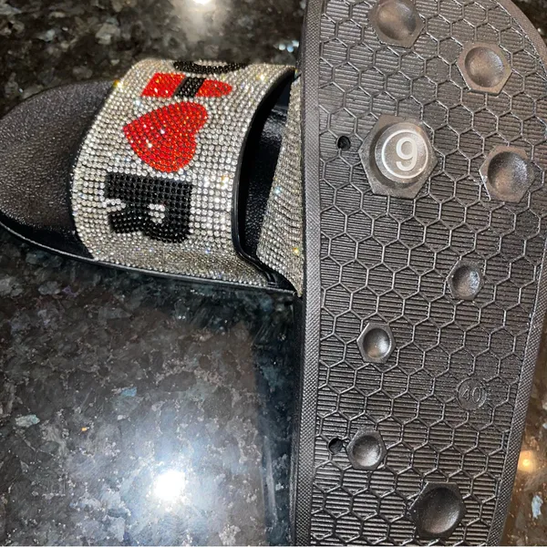 Black and Red Sandals with Glittery Strap - Image 4
