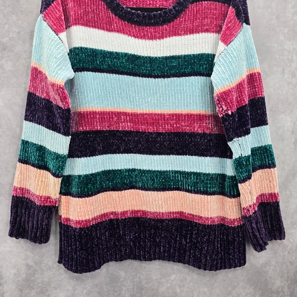 Electric Cozy Whimsy Westbound Multi Color Block‎ Stripe Pullover Sweater Medium - Image 4