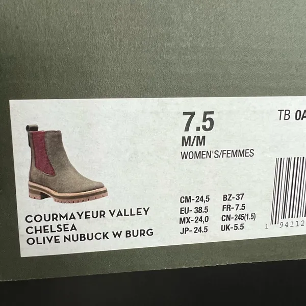 Timberland Courmayeur Valley Chelsea Boots, Olive Nubuck, Size 7.5 New in Box - Image 11