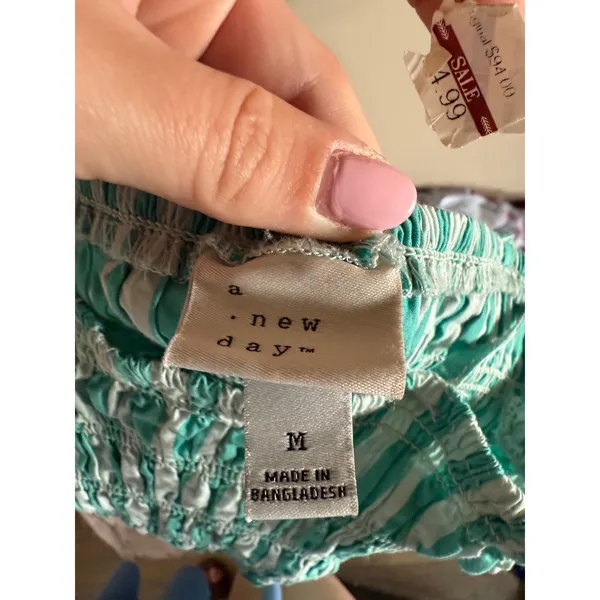 A New Day Teal White Striped Smocked Midi Dress Womens Medium Tie Shoulder Strap - Image 3