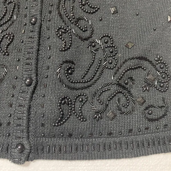 Yarnworks Sweater Vest Black Size Medium‎ Heavily Jeweled Beaded NWOT 18"x25" - Image 4