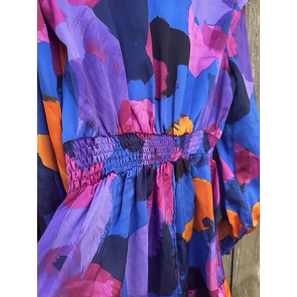 Entro Small Abstract Satin Mini Dress Women Bubble Hem and Sleeve Dance Party - Image 12