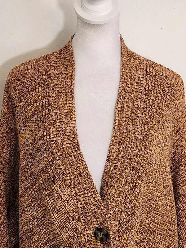 Daytrip Brown and Yellow Knit Cardigan Sweater Size Medium Flaw - Image 3