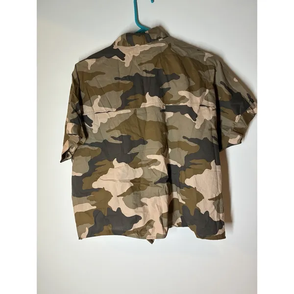 Madewell Cottontail‎ Camo Short Sleeve Button Tie Front Shirt Womens L - Image 5