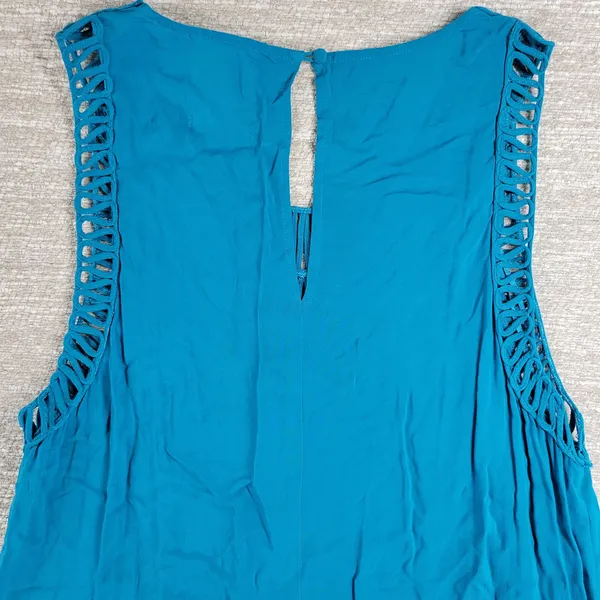 Anthropologie x Mermaid Macrame Maxi Dress M Blue Rayon Flowy Coastal Vacation - Image 8