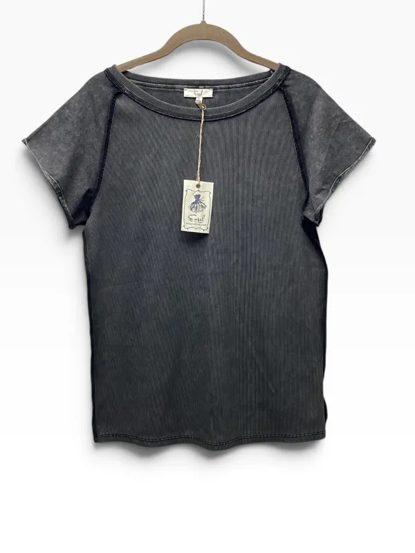Easel charcoal gray ribbed short sleeve top Size Large - Image 3