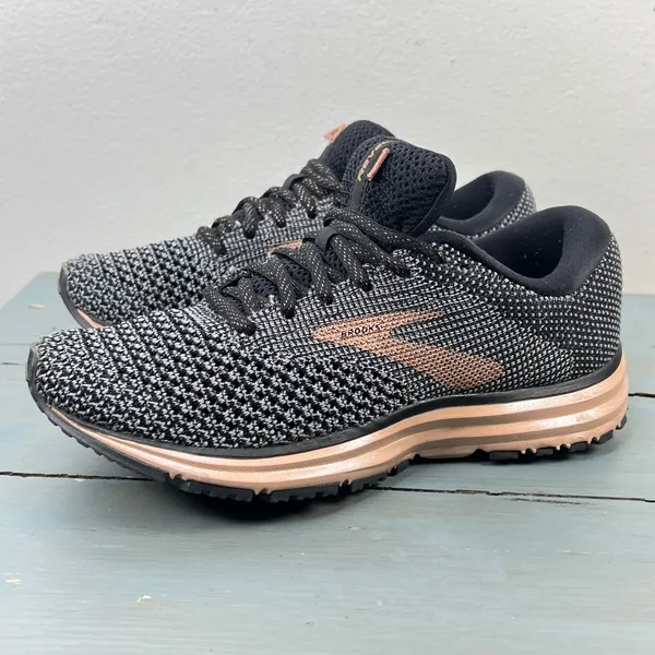 Brooks Revel 2 Womens Running Shoes Size 6 Black Rose Gold Knit 1202811B038 - Image 9