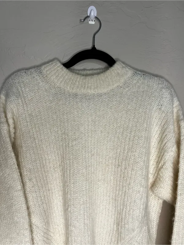 Reformation Alpaca Blend Ivory Neutral Chic Fuzzy Knit Crewneck‎ Sweater - Image 3