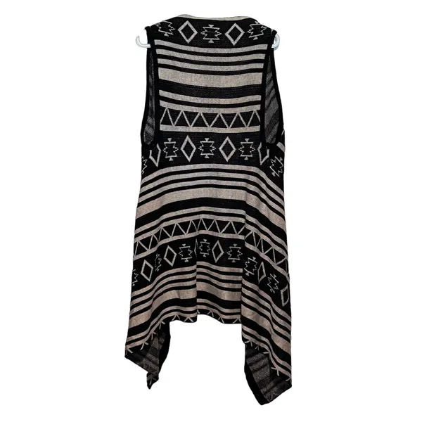 Win Win Women's Printed Long Sweater Vest Black Cream‎ Size L/XL - Image 2