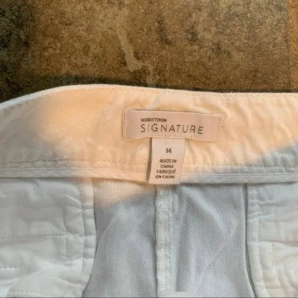 Nordstrom Signature Women's Size 14 Drawstring Waist Pants White Linen Blend - Image 13