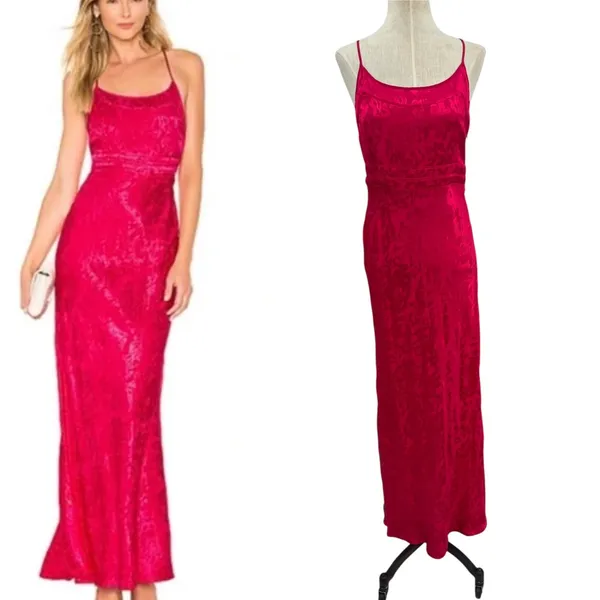 Privacy Please Mia Maxi Dress‎ Slip Maxi Floral Satin Hot Pink Size Small - Image 2