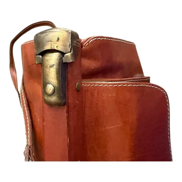 Vintage Brown Leather Frame Satchel Doctor Bag Braided Work Tote Shoulder Bag - Image 8