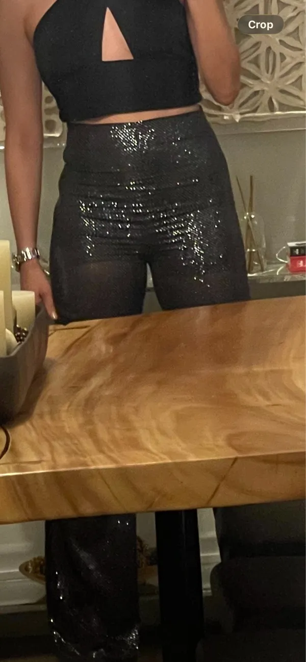 Zara Black Glitter Sheer Pants - Image 4