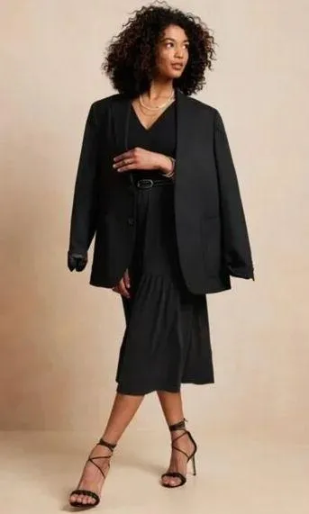 BANANA REPUBLIC Black Sleeveless V-neck Knit Midi Dress - Image 2