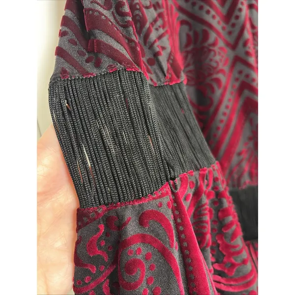 IC by Connie K Velvet Burnout Fringe Tunic Womens Size L Burgundy Boho Gothic - Image 3