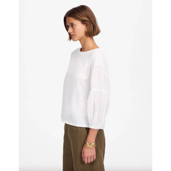 Madewell Puff Sleeve Drop Shoulder Knit Top Cotton Viscose White Small NWT - Image 3