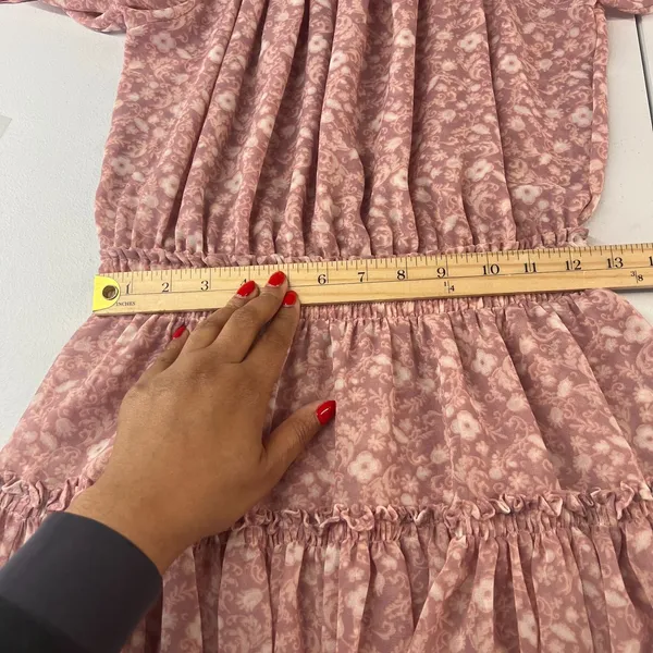 Misa Los Angeles Tiered A Line Mini Dress Womens Small Dusty Rose Floral Smocked - Image 13