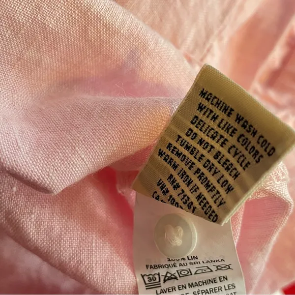 LL Bean Light Pink Premium Flax Linen Split Neck Tunic Top Shirt Blouse womens M - Image 13