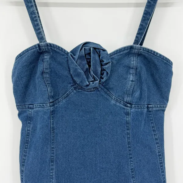 Anthropologie Porridge Denim Rosette Mini‎ Dress Medium Blue Bodycon NWT - Image 3