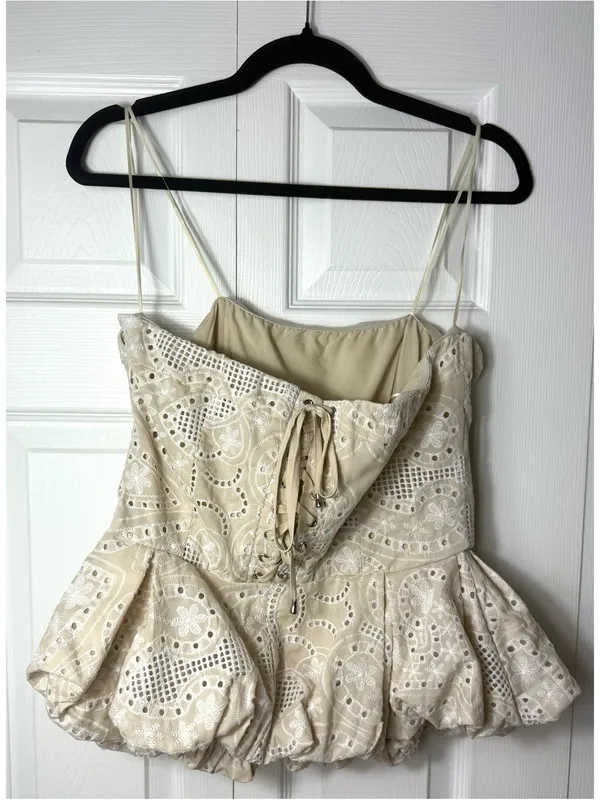 Akira Summer Time Bliss Beige Eyelet Peplum Corset Top Strapless Lace Up Size XL - Image 10